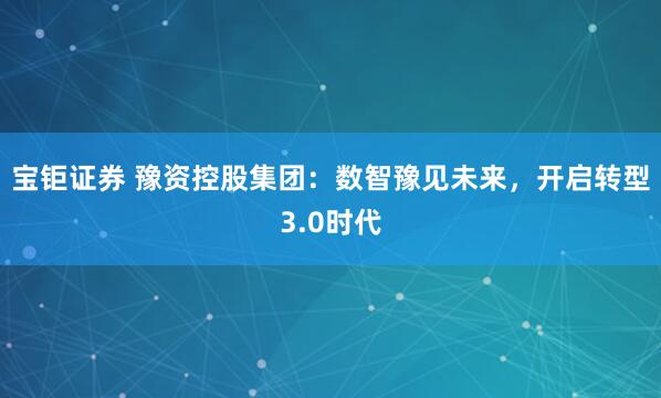 宝钜证券 豫资控股集团：数智豫见未来，开启转型3.0时代