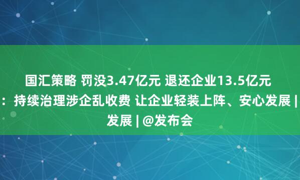 国汇策略 罚没3.47亿元 退还企业13.5亿元 市监总局：持续治理涉企乱收费 让企业轻装上阵、安心发展 | @发布会